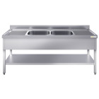 Plonge inox 2 bacs - 2000 x 600 mm égouttoir droite et gauche ECO / GOLDINOX 