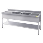 Plonge inox 2 bacs - 2000 x 600 mm égouttoir droite et gauche ECO / GOLDINOX 