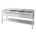 Plonge inox 2 bacs - 2000 x 600 mm égouttoir droite et gauche PREMIUM / GOLDINOX 