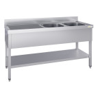 Plonge inox 2 bacs - 1400 x 700 mm égouttoir gauche ECO / GOLDINOX 