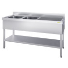 Plonge inox 2 bacs - 1400 x 700 mm égouttoir droite PREMIUM / GOLDINOX 