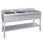 Plonge inox 2 bacs - 2000 x 700 mm égouttoir droite ECO / GOLDINOX 