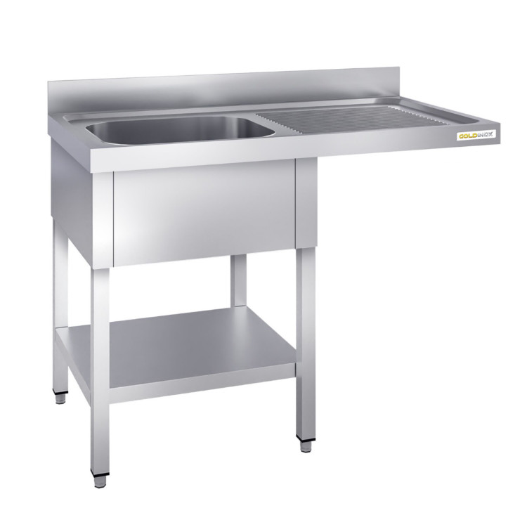 Plonge lave-vaisselle inox 1 bac - 1200 x 600 mm égouttoir droite PREMIUM / GOLDINOX