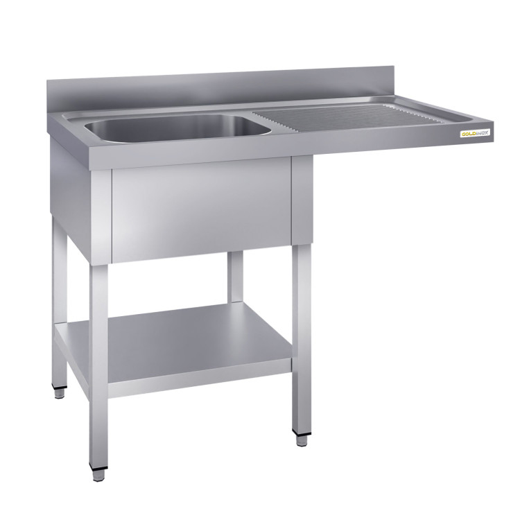 Plonge lave-vaisselle inox 1 bac - 1400 x 600 mm égouttoir droit ECO / GOLDINOX