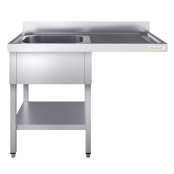 Plonge lave-vaisselle inox 1 bac - 1400 x 600 mm égouttoir droit PREMIUM / GOLDINOX