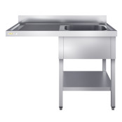 Plonge lave-vaisselle inox 1 bac - 1200 x 600 mm égouttoir gauche PREMIUM / GOLDINOX