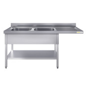 Plonge lave-vaisselle inox 2 bacs - 1600 x 600 mm égouttoir droit ECO / GOLDINOX