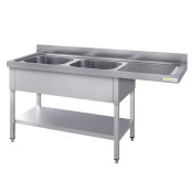 Plonge lave-vaisselle inox 2 bacs - 1600 x 600 mm égouttoir droit ECO / GOLDINOX