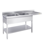 Plonge lave-vaisselle inox 2 bacs - 1800 x 600 mm égouttoir droite PREMIUM / GOLDINOX