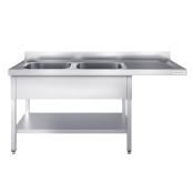 Plonge lave-vaisselle inox 2 bacs - 1800 x 600 mm égouttoir droite PREMIUM / GOLDINOX