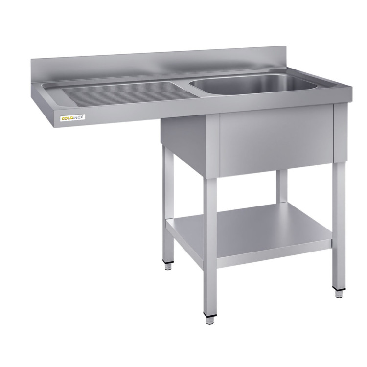 Plonge lave-vaisselle inox 1 bac - 1200 x 700 mm égouttoir gauche ECO / GOLDINOX