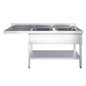 Plonge lave-vaisselle inox 2 bacs - 1600 x 700 mm égouttoir gauche PREMIUM / GOLDINOX