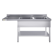 Plonge lave-vaisselle inox 2 bacs - 1800 x 700 mm égouttoir gauche ECO / GOLDINOX