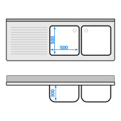 Plonge lave-vaisselle inox 2 bacs - 1800 x 700 mm égouttoir gauche ECO / GOLDINOX