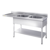 Plonge lave-vaisselle inox 2 bacs - 2000 x 700 mm égouttoir gauche ECO / GOLDINOX