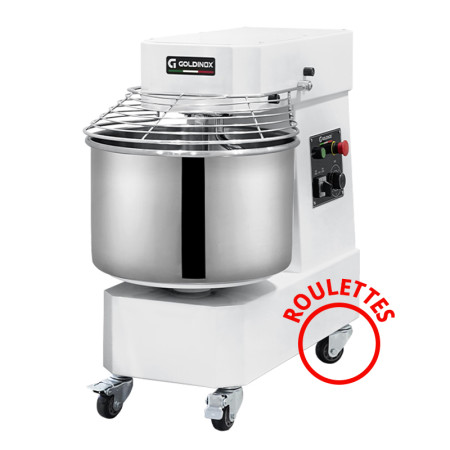 Pétrin à pâte 60 Litres sur roulettes 2 vitesses avec tête et cuve fixe (380V) PREMIUM - GOLDINOX
