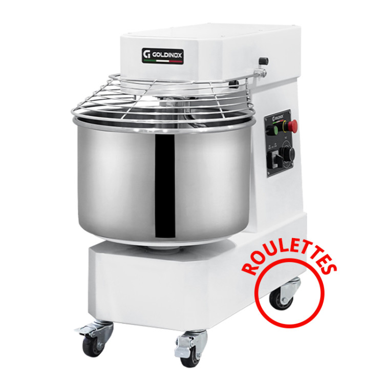 Pétrin à pâte 60 Litres sur roulettes 2 vitesses avec tête et cuve fixe (380V) PREMIUM - GOLDINOX
