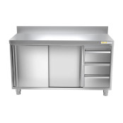 Meuble bas inox 1400 x 600 mm adossée avec 3 tiroirs droit PREMIUM / GOLDINOX