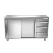 Meuble bas inox 1600 x 600 mm avec 3 tiroirs droit PREMIUM / GOLDINOX