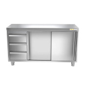 Meuble bas inox 1600 x 600 mm avec 3 tiroirs gauche PREMIUM / GOLDINOX