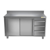 Meuble bas inox 1400 x 600 mm adossée avec 3 tiroirs droit ECO / GOLDINOX