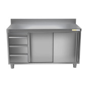 Meuble bas inox 1500 x 600 mm adossée avec 3 tiroirs gauche ECO / GOLDINOX