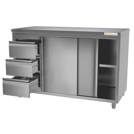 Meuble bas inox 1400 x 600 mm avec 3 tiroirs gauche ECO / GOLDINOX