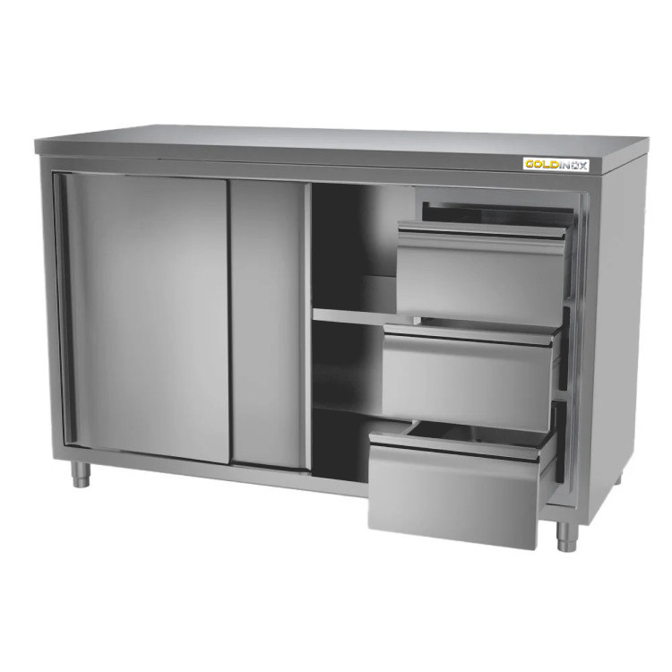 Meuble bas inox 2000 x 600 mm avec 3 tiroirs droit ECO / GOLDINOX