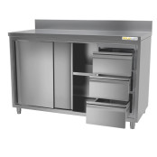 Meuble bas inox 1600 x 600 mm adossée avec 3 tiroirs droit ECO / GOLDINOX