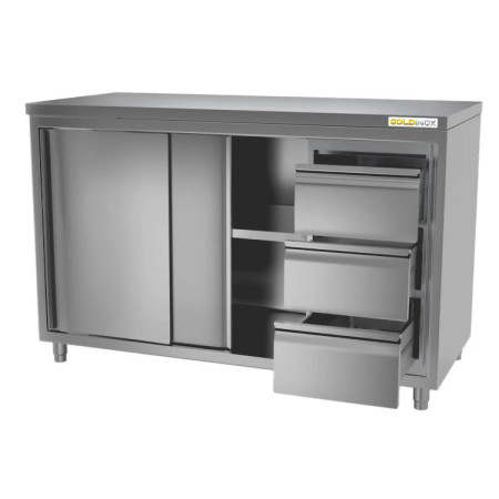 Meuble bas inox 1600 x 700 mm avec 3 tiroirs droit ECO / GOLDINOX