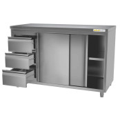 Meuble bas inox 2000 x 700 mm avec 3 tiroirs gauche ECO / GOLDINOX