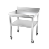 Table inox 600 x 500 mm adossée sur roulettes / GOLDINOX