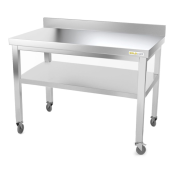 Table inox 1000 x 500 mm adossée sur roulettes / GOLDINOX