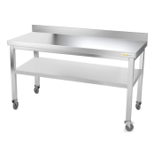 Table inox 1500 x 500 mm adossée sur roulettes / GOLDINOX