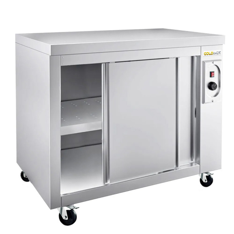 Meuble bas inox chauffant 1200 x 600 mm sur roulettes PREMIUM / GOLDINOX