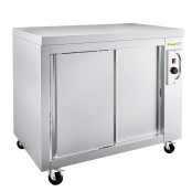 Meuble bas inox chauffant 1200 x 600 mm sur roulettes PREMIUM / GOLDINOX