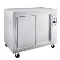 Meuble bas inox chauffant 1200 x 600 mm sur roulettes PREMIUM / GOLDINOX