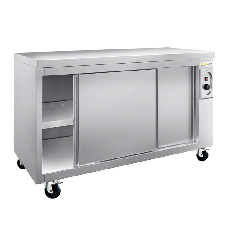 Meuble bas inox chauffant 1400 x 600 mm sur roulettes PREMIUM / GOLDINOX