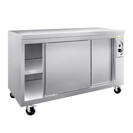 Meuble bas inox chauffant 1500 x 600 mm sur roulettes PREMIUM / GOLDINOX