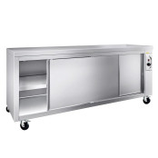 Meuble bas inox chauffant 1800 x 600 mm sur roulettes PREMIUM / GOLDINOX