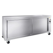 Meuble bas inox chauffant 1800 x 600 mm sur roulettes PREMIUM / GOLDINOX