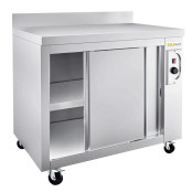 Meuble bas inox chauffant 1000 x 600 mm adossé sur roulettes PREMIUM / GOLDINOX