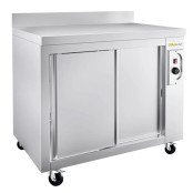 Meuble bas inox chauffant 1000 x 600 mm adossé sur roulettes PREMIUM / GOLDINOX