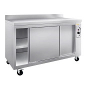 Meuble bas inox chauffant 1600 x 600 mm adossé sur roulettes PREMIUM / GOLDINOX