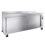 Meuble bas inox chauffant 1800 x 600 mm adossé sur roulettes PREMIUM / GOLDINOX