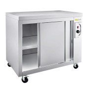 Meuble bas inox chauffant 1000 x 700 mm sur roulettes PREMIUM / GOLDINOX