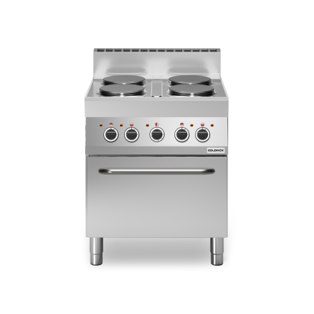Cuisinière électrique 4 plaques rondes (10,4 kw) sur four électrique à convection (3,96 kw) PREMIUM / GOLDINOX