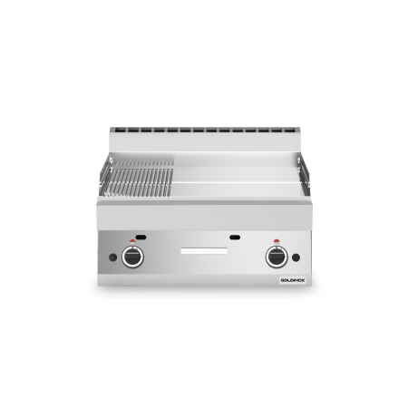 Plaque de cuisson à gaz 700 mm lisse et rainurée chromée (11,4 kw) à poser PREMIUM / GOLDINOX