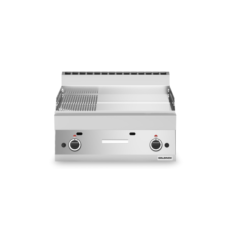 Plaque de cuisson à gaz 700 mm lisse et rainurée chromée (11,4 kw) à poser PREMIUM / GOLDINOX