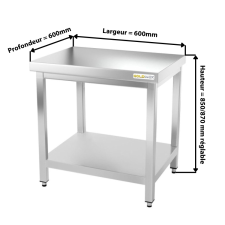 Table de travail en inox 600 x 600 mm IDEAL / GOLDINOX